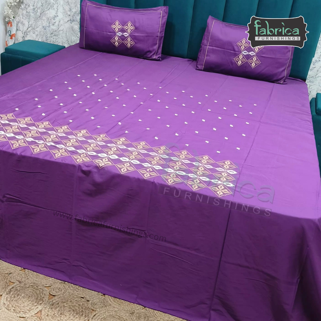 Artistic Thread Work Pure Cotton King Size Embroidered Bedsheet