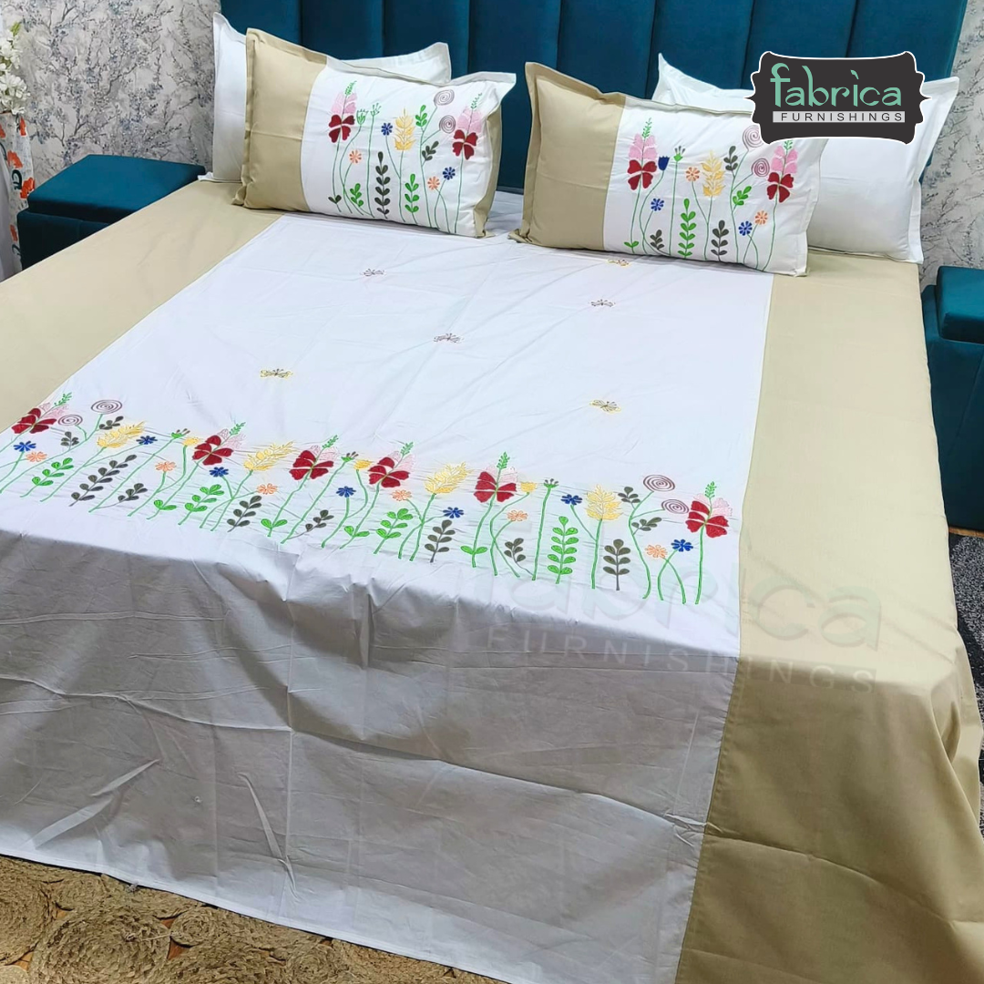 Shahi karigari Pure Cotton Designer Kingsize Embroidered Bedsheet