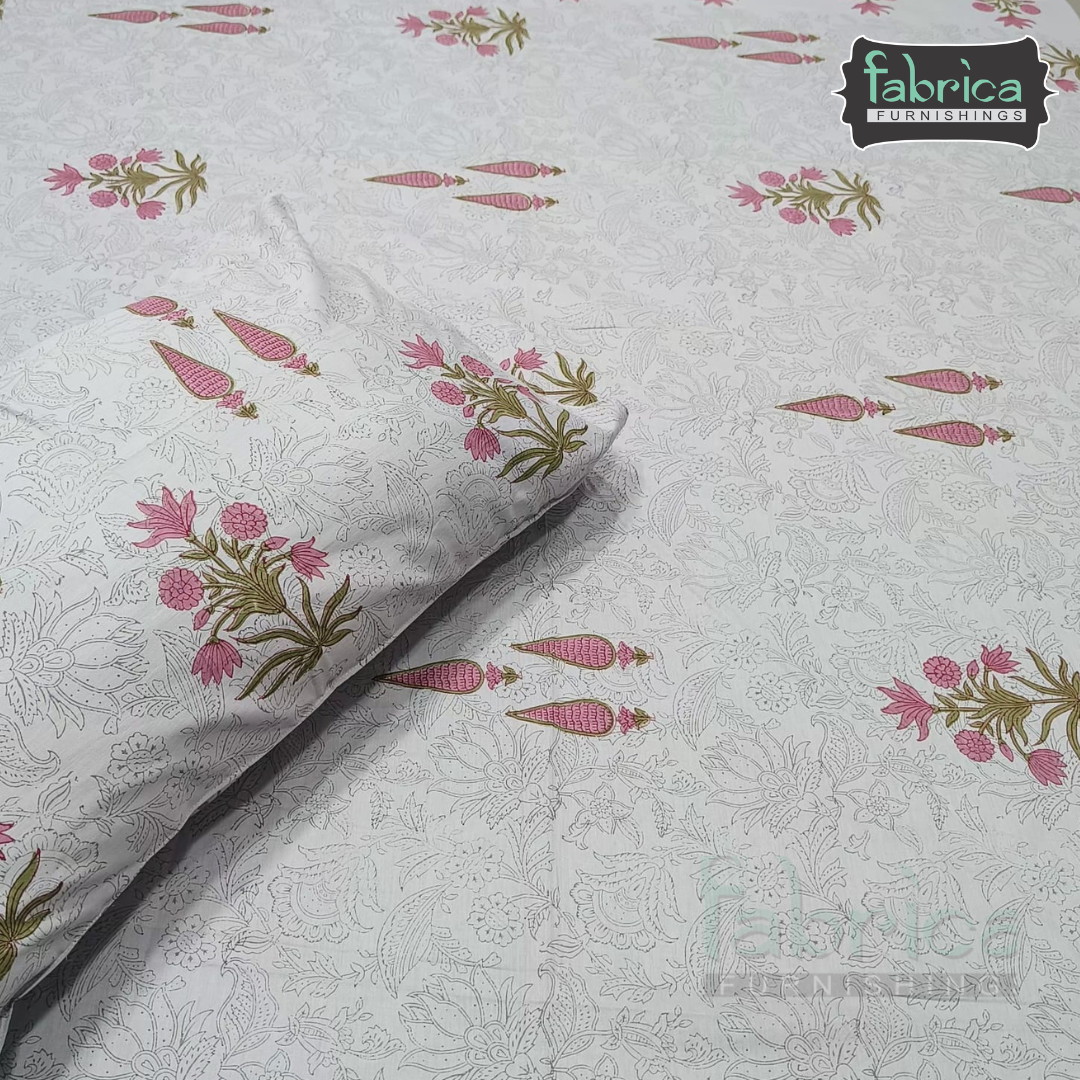 Percale Cotton Hand block Printed Super King-size Bedsheet