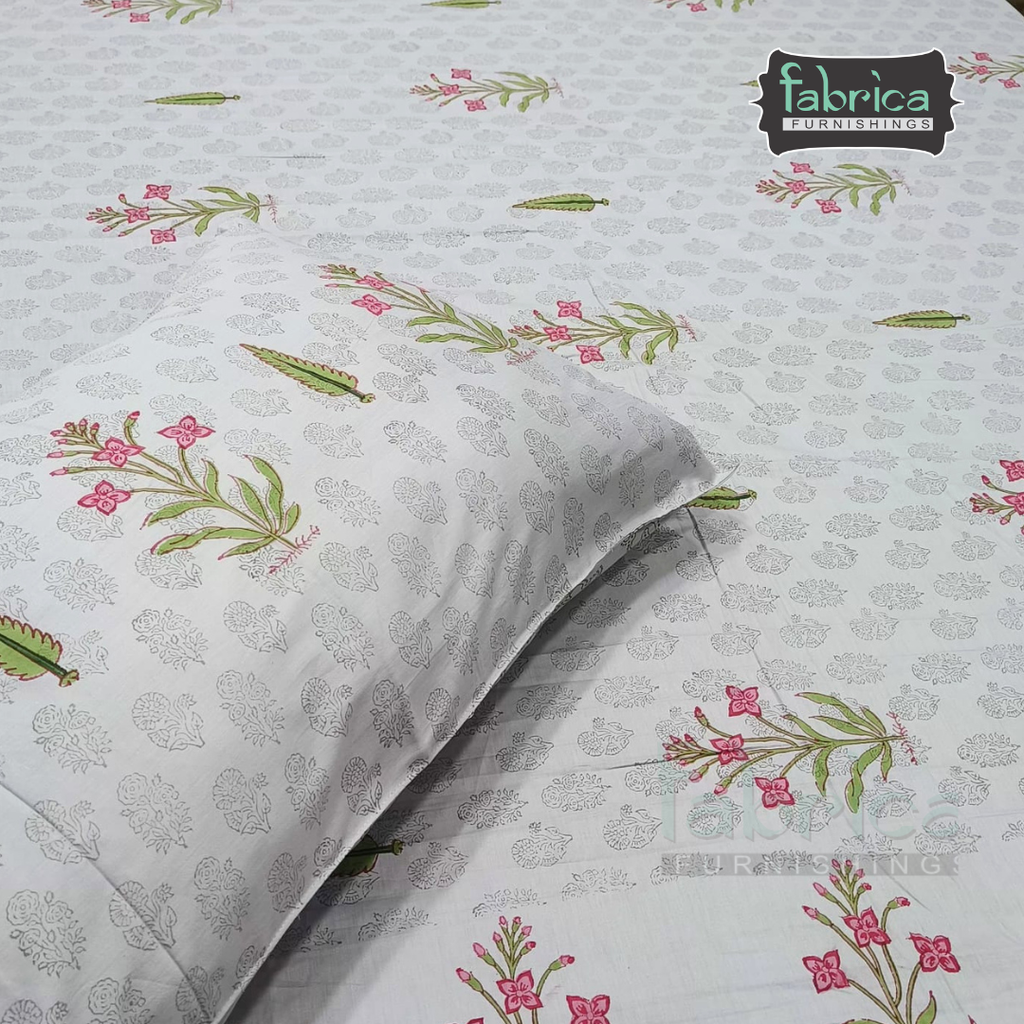 Percale Cotton Hand block Printed Super King-size Bedsheet