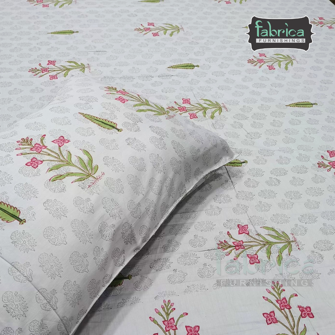 Percale Cotton Hand block Printed Super King-size Bedsheet