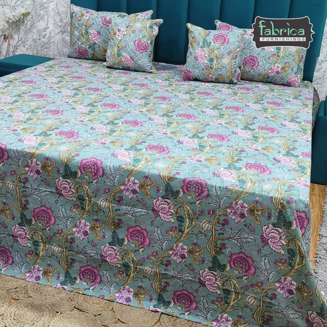 Anokhi Printed Quilted 5 pcs King Size Bedsheet Set