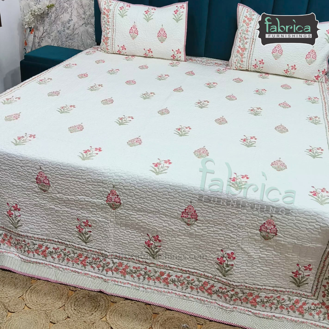 Sanganeri dreams Mul Cotton Handblock Printed king Size Quilted Bedcovers