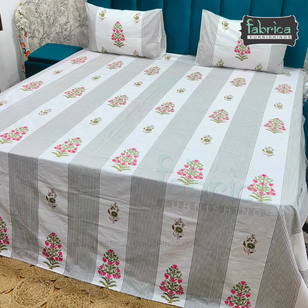 Percale Cotton Hand block Printed Super King-size Bedsheet