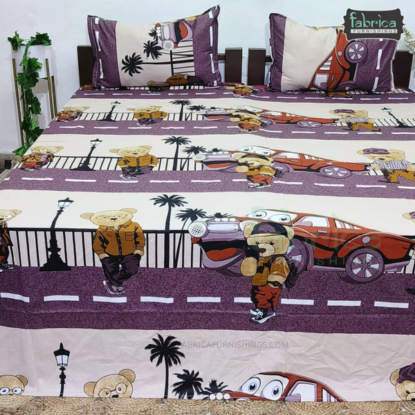 Fabby Home cartoon Print Cotton Double Bedsheet