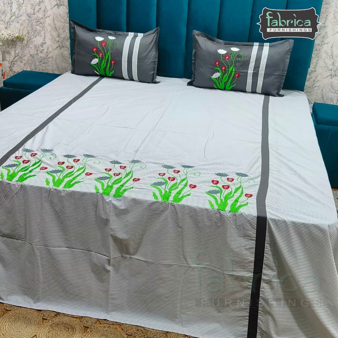 Premium Pure Cotton Embroidered Bedsheet With Pillow Covers