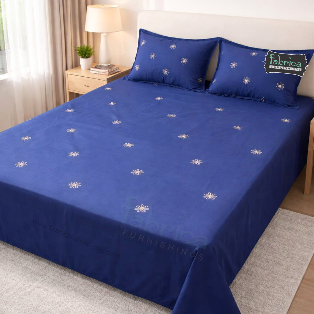 Floral Bloom Embroidered King Size Pure Cotton Bedsheet Set