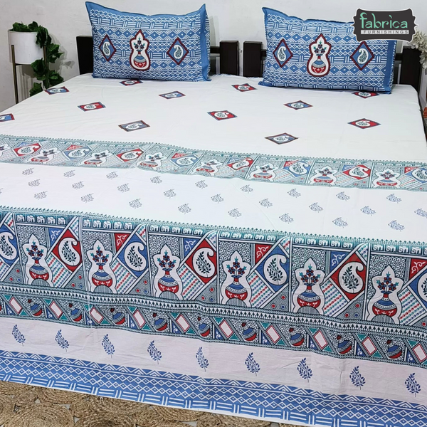 Gulmohar Printed Premium Pure Cotton King size Bed Sheets