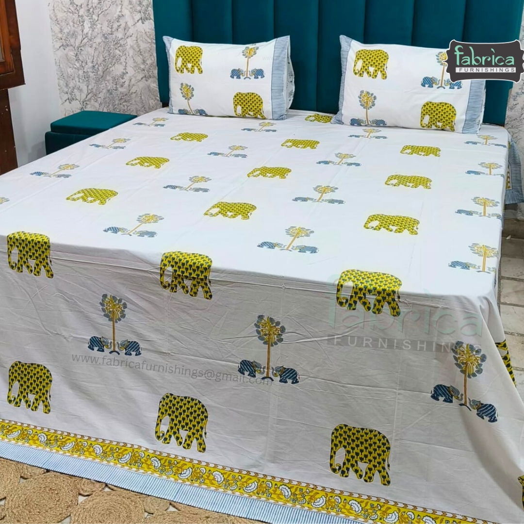 Percale Cotton Hand block Printed Super King-size Bedsheet