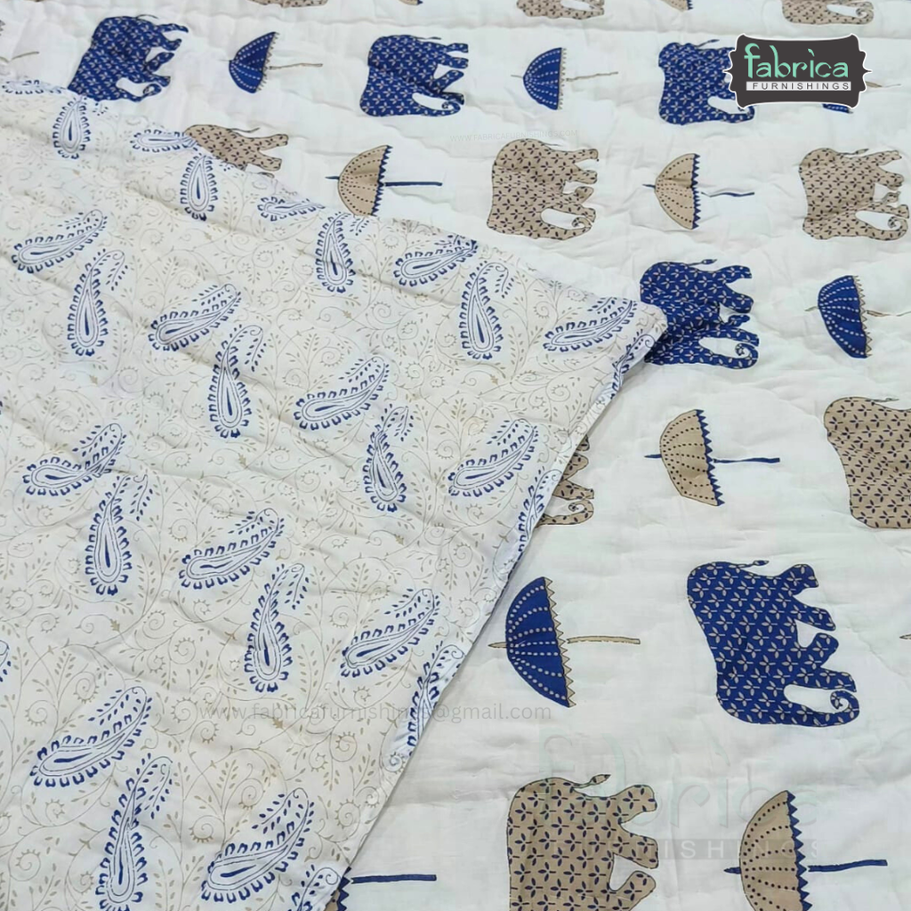 Mughal Nazakat Handblock Printed Single Bed Pure Cotton Ac Quilt