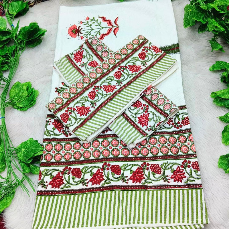 Waffle Handblock Printed Pure Cotton Bath & Hand Towels