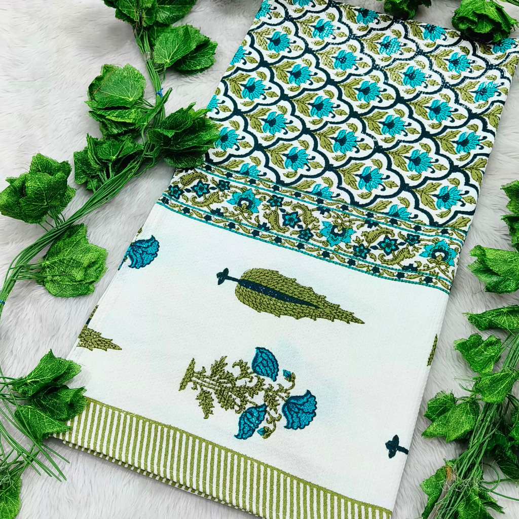 Waffle Handblock Printed Pure Cotton Bath & Hand Towels
