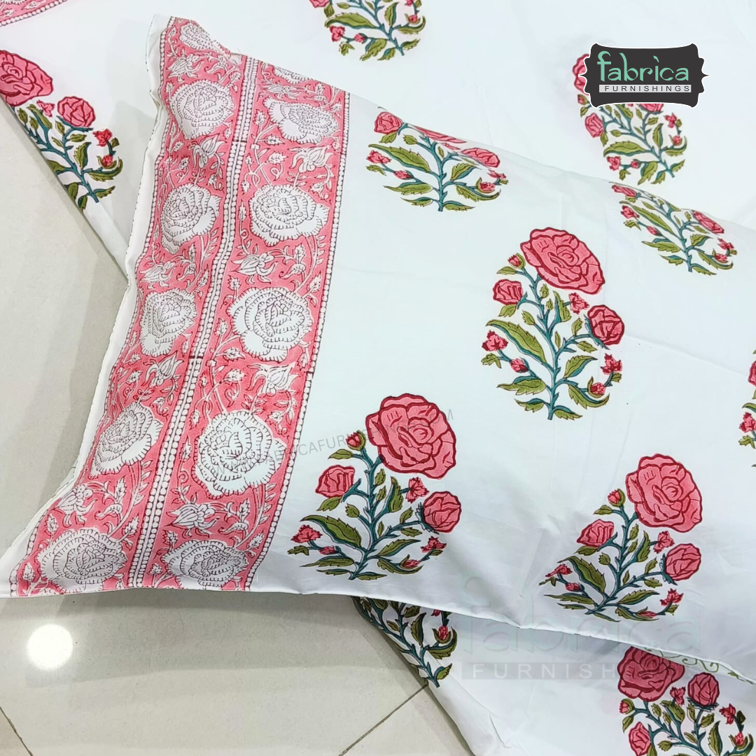 Percale Cotton Hand block Printed Super King-size Bedsheet
