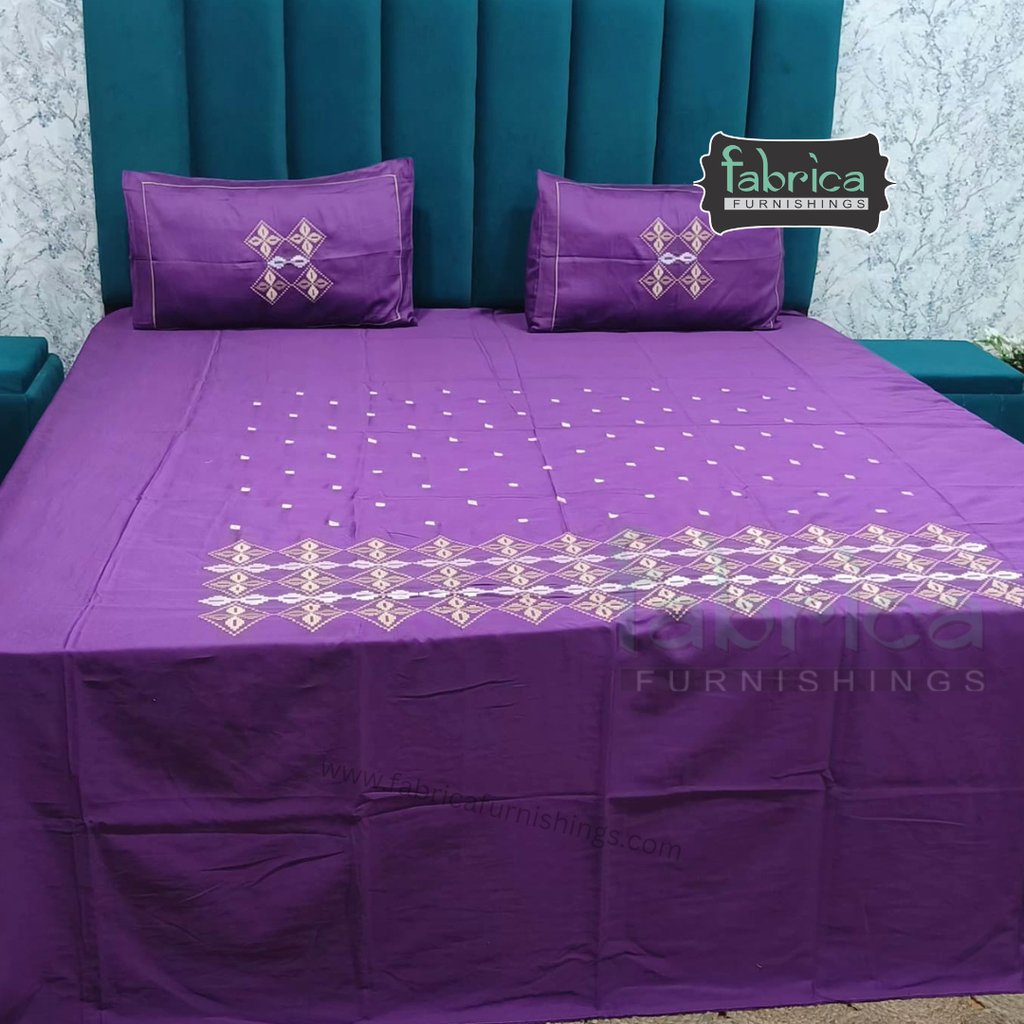 Artistic Thread Work Pure Cotton King Size Embroidered Bedsheet