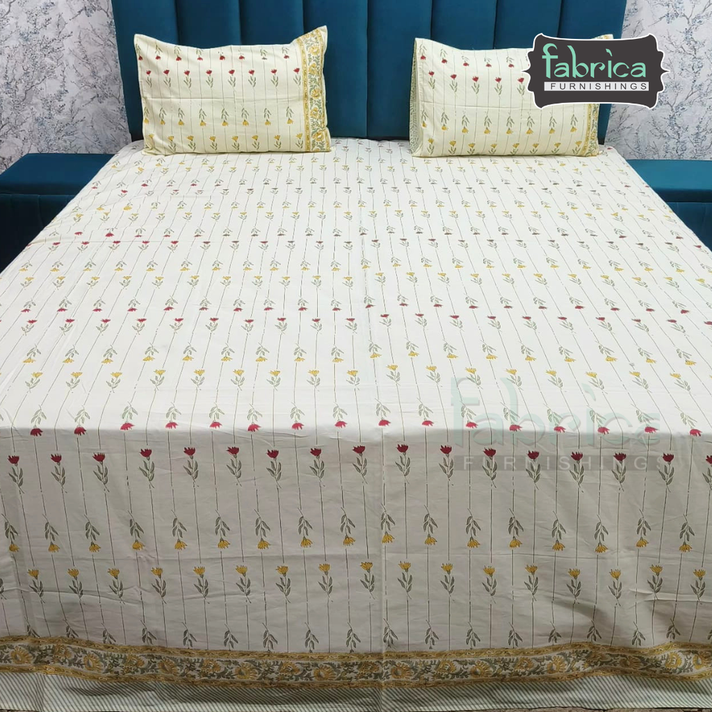 Percale Cotton Hand block Printed Super King-size Bedsheet