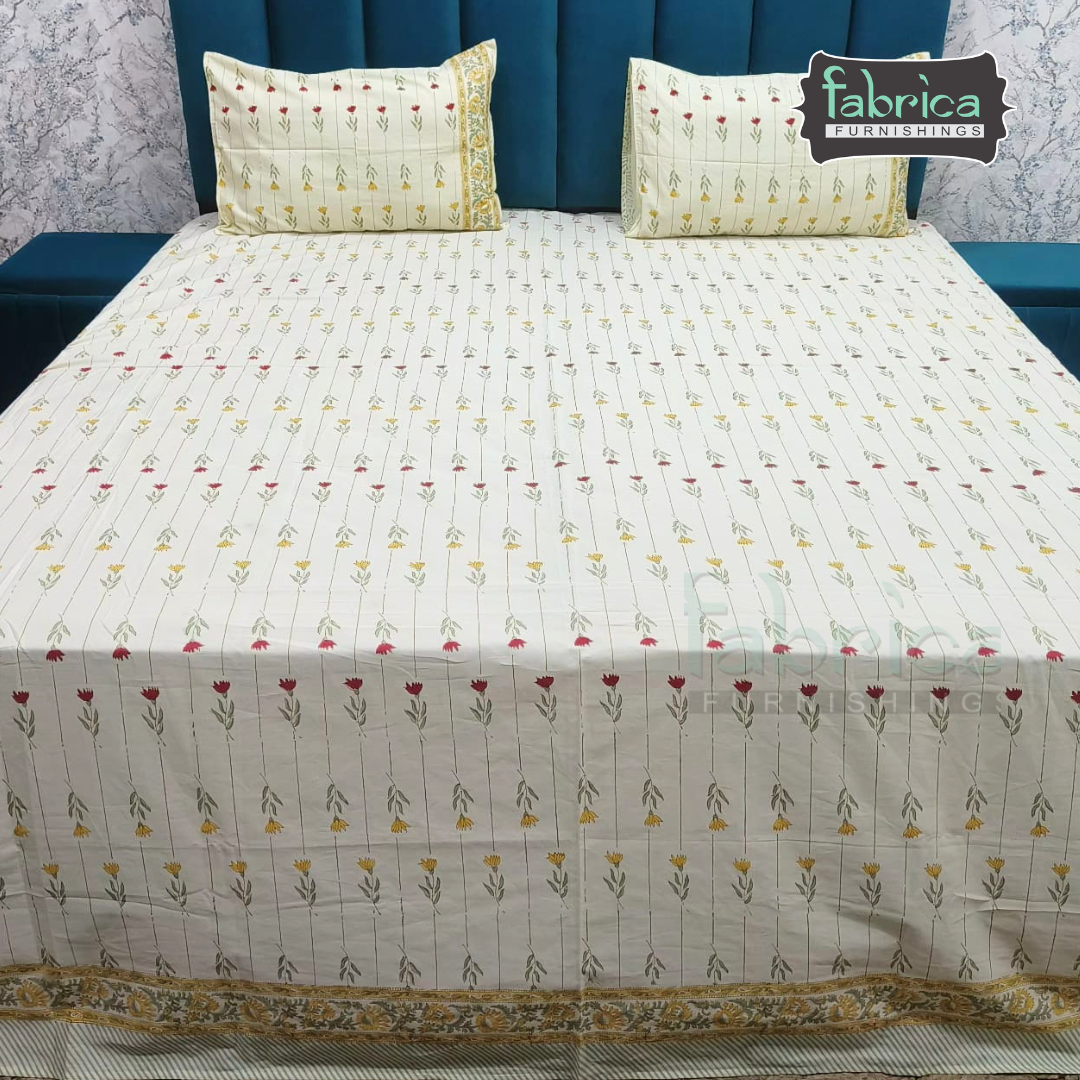 Percale Cotton Hand block Printed Super King-size Bedsheet