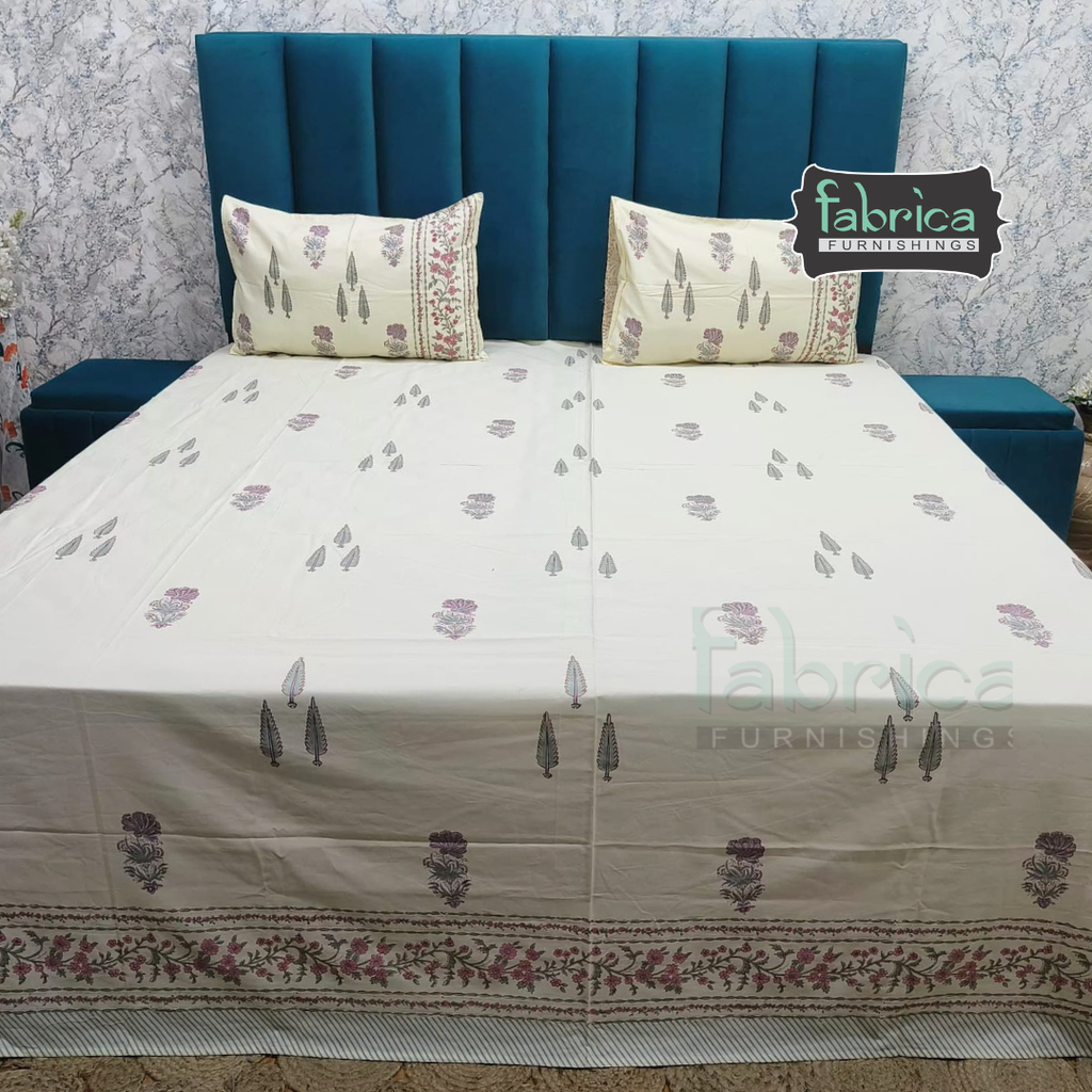 Percale Cotton Hand block Printed Super King-size Bedsheet