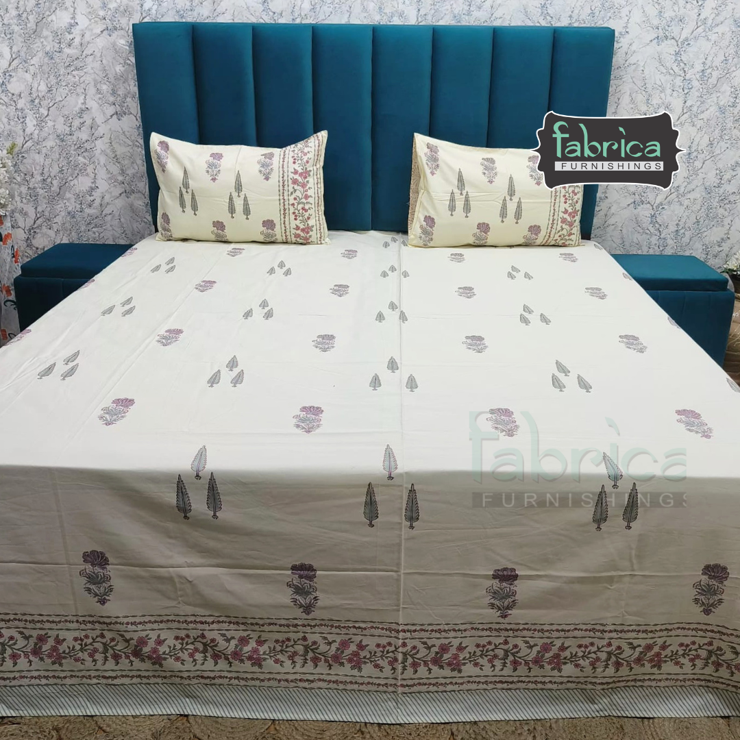 Percale Cotton Hand block Printed Super King-size Bedsheet