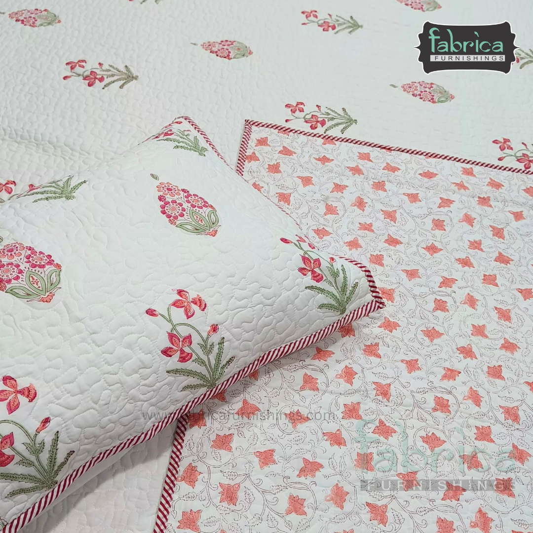 Sanganeri dreams Mul Cotton Handblock Printed king Size Quilted Bedcovers
