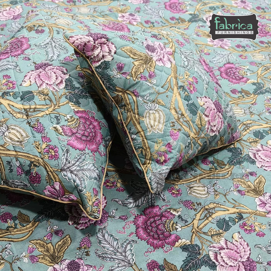 Anokhi Printed Quilted 5 pcs King Size Bedsheet Set