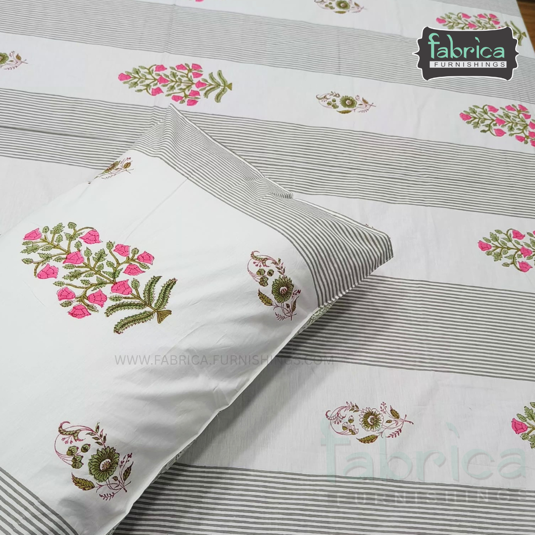 Percale Cotton Hand block Printed Super King-size Bedsheet