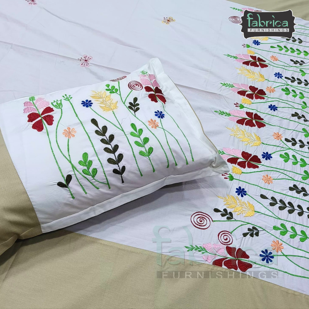 Shahi karigari Pure Cotton Designer Kingsize Embroidered Bedsheet