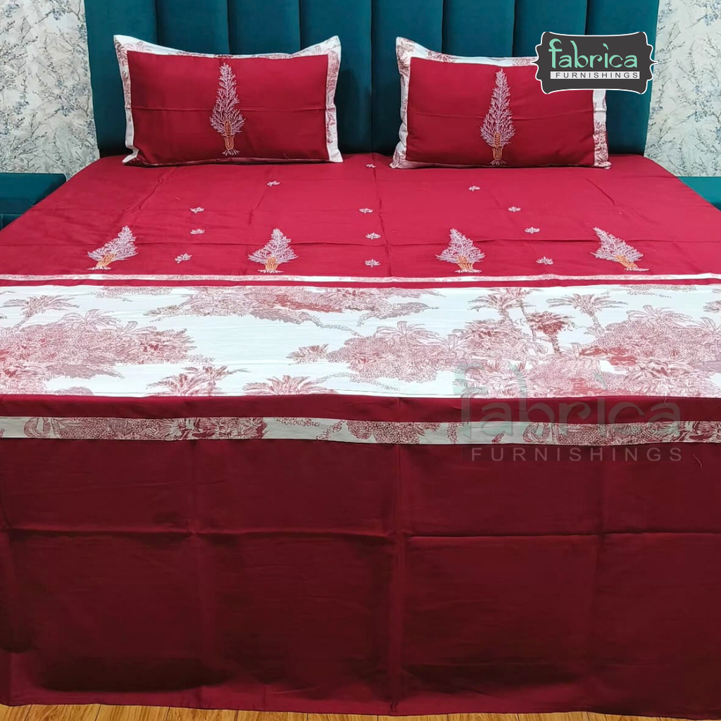 Ivory bloom Designer Pure Cotton Kingsize Embroidered Bedsheet