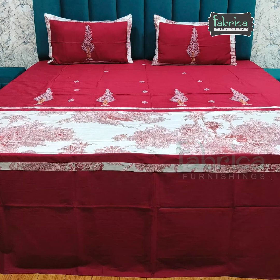 Ivory bloom Designer Pure Cotton Kingsize Embroidered Bedsheet