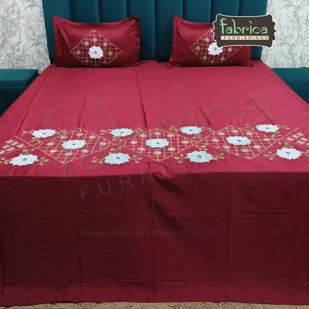 Shahi karigari Pure Cotton Designer Kingsize Embroidered Bedsheet