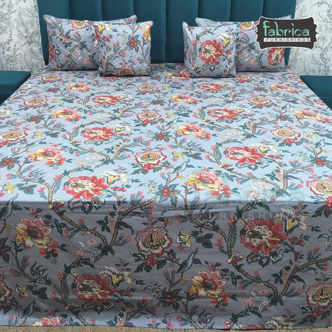 Anokhi Printed Quilted 5 pcs King Size Bedsheet Set