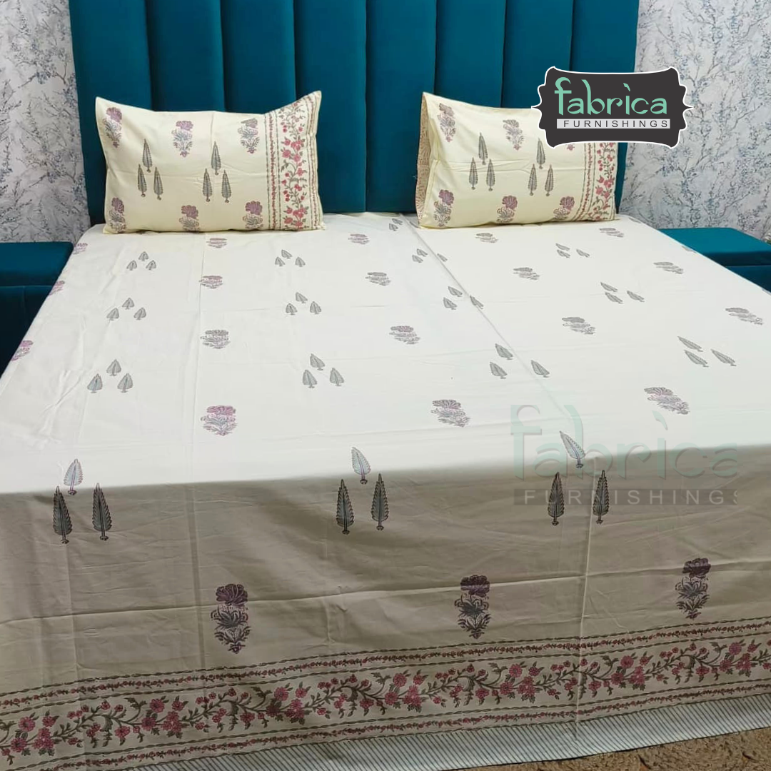 Percale Cotton Hand block Printed Super King-size Bedsheet