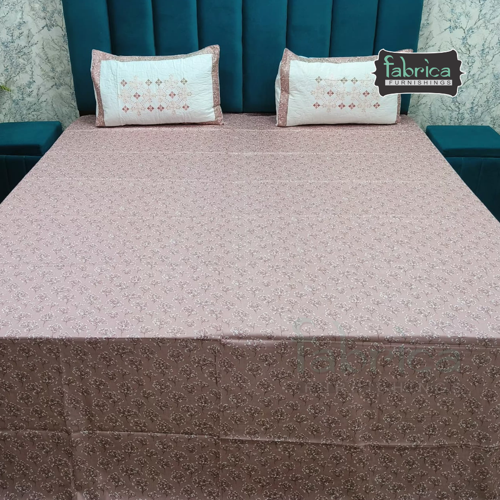 Fabrica Signature Pure Cotton King Size Printed Bedsheet with Quilted pillow covers