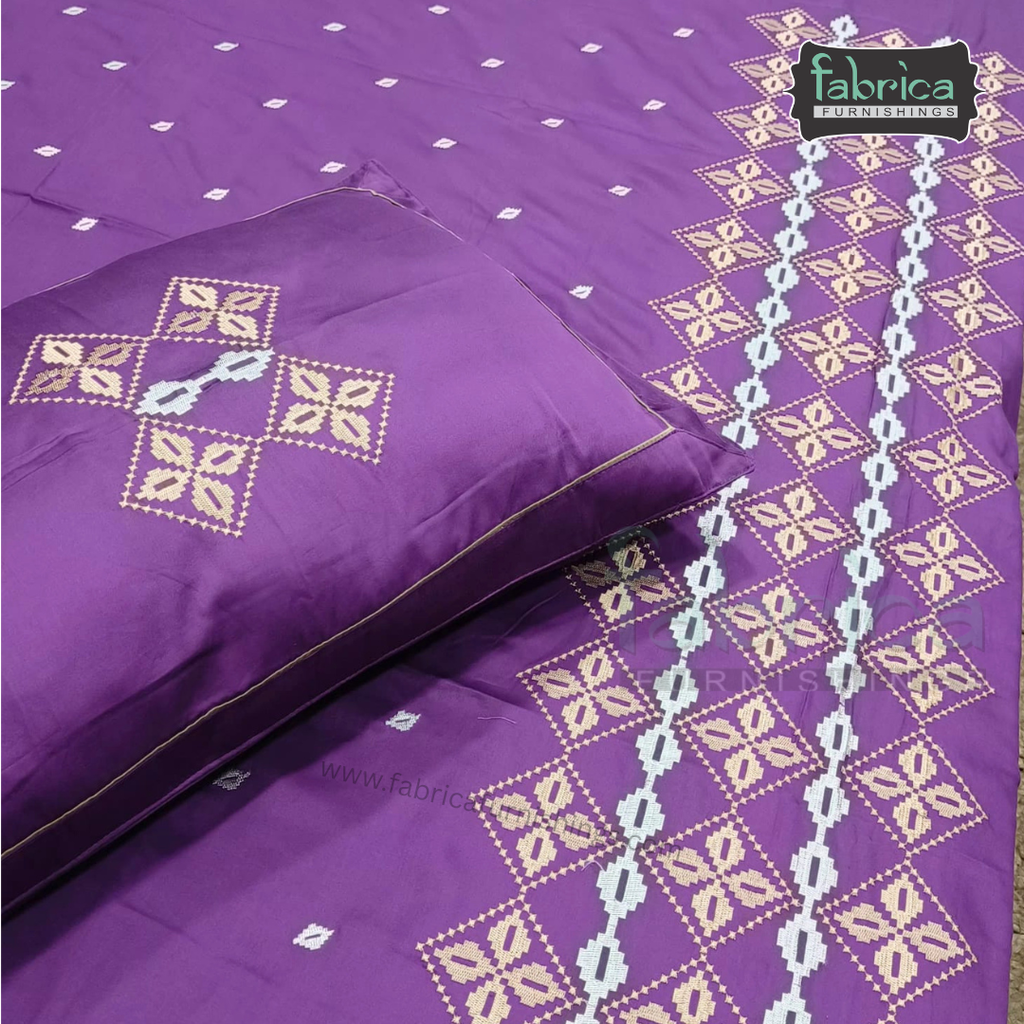 Artistic Thread Work Pure Cotton King Size Embroidered Bedsheet