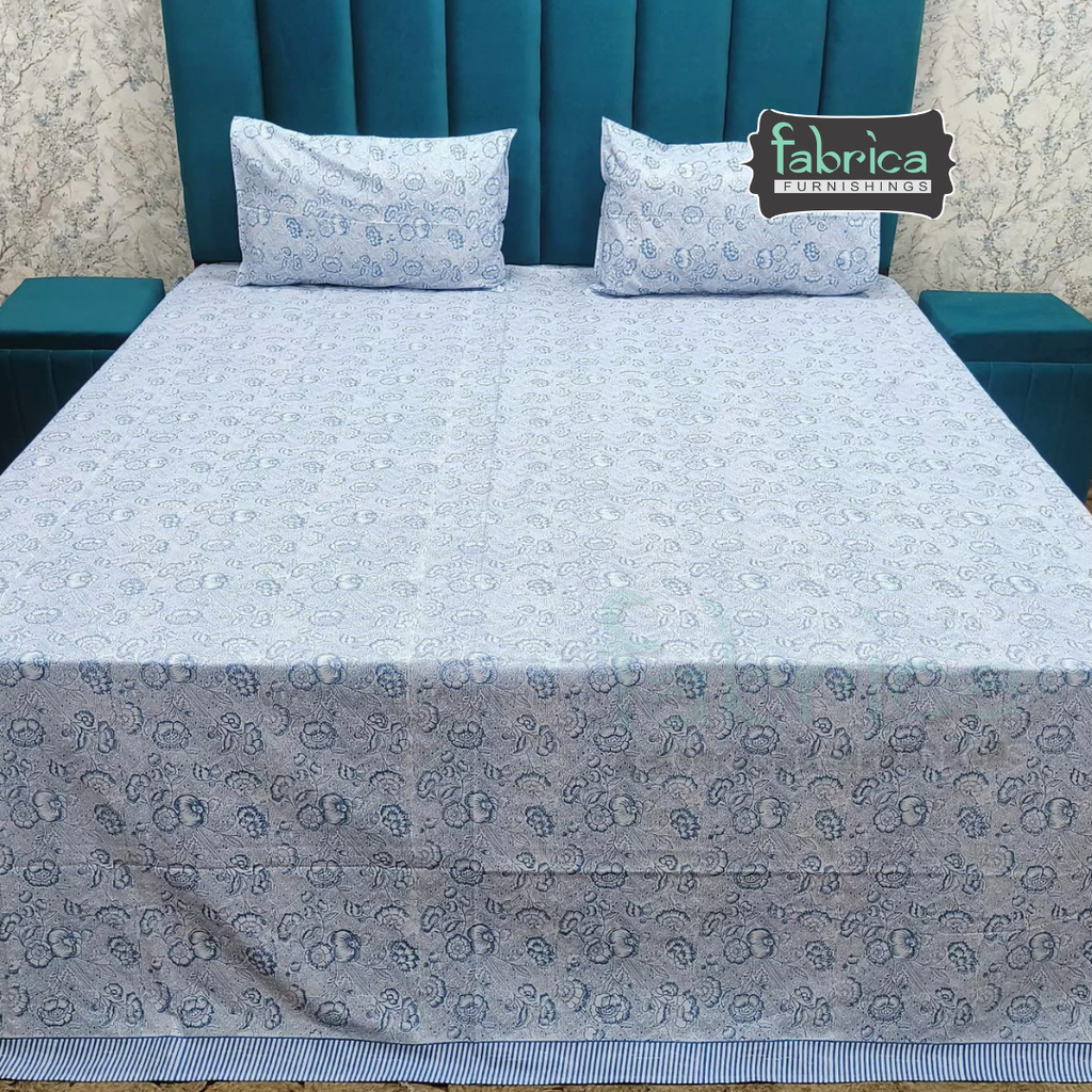Percale Cotton Hand block Printed Super King-size Bedsheet
