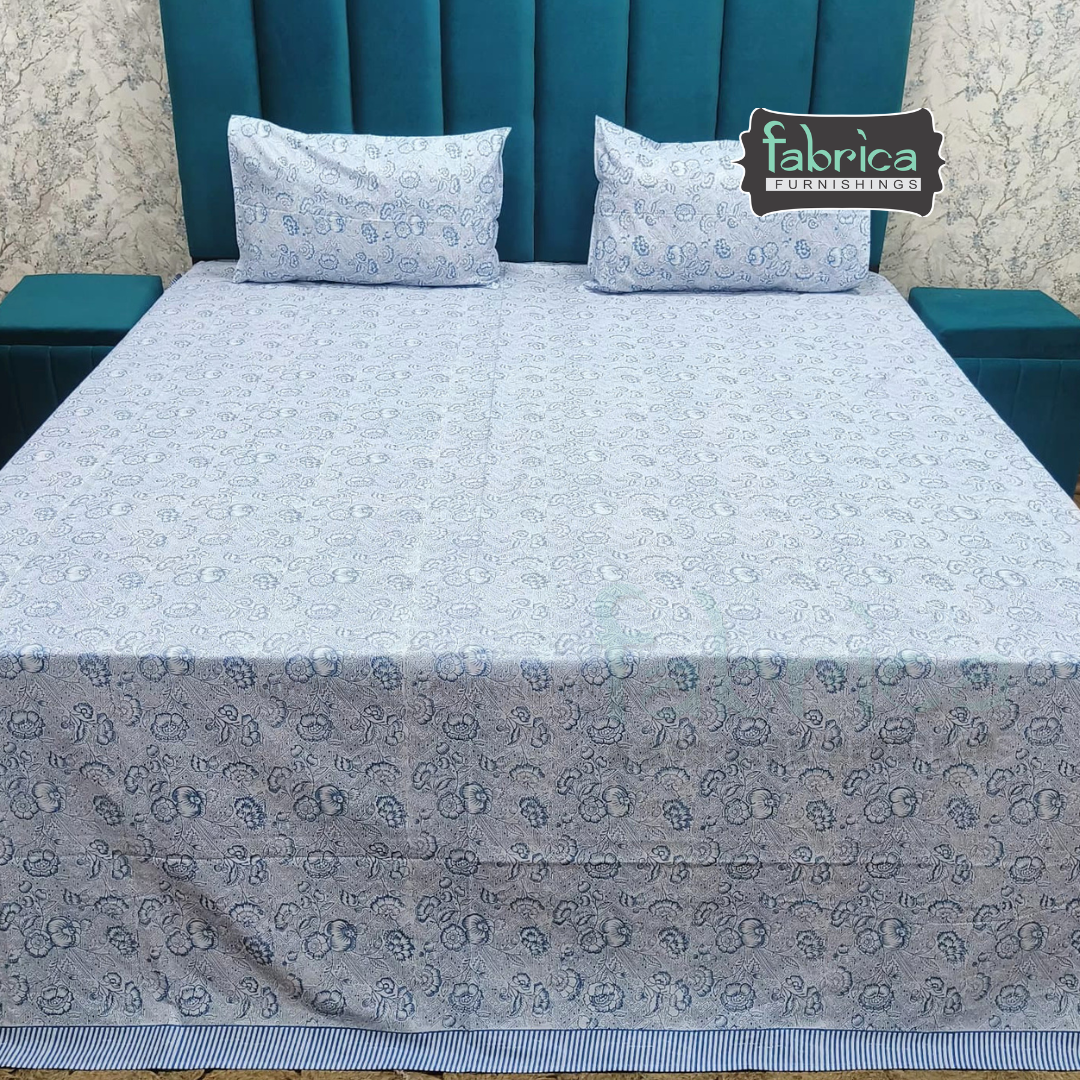 Percale Cotton Hand block Printed Super King-size Bedsheet