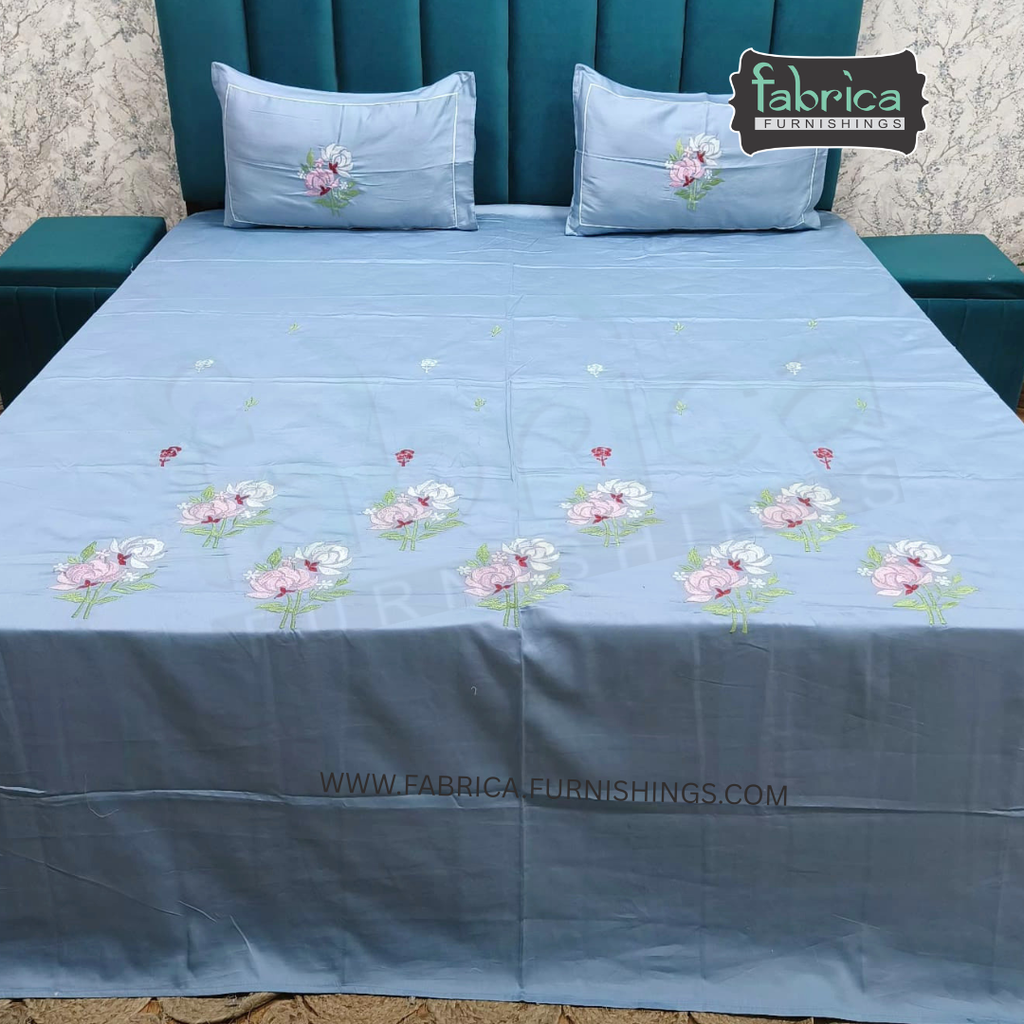 Shahi karigari Pure Cotton Designer Kingsize Embroidered Bedsheet