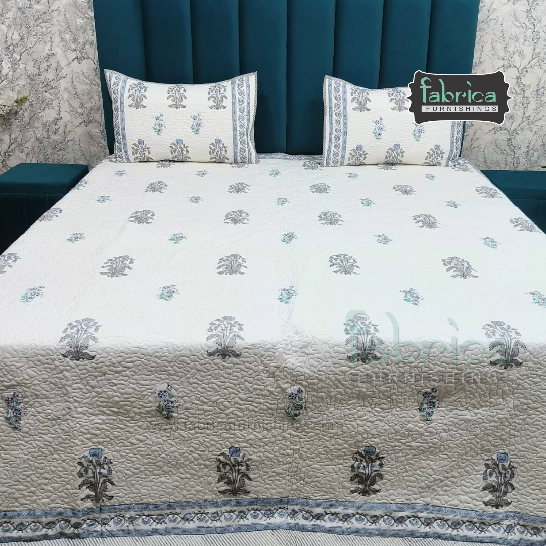 Sanganeri dreams Mul Cotton Handblock Printed king Size Quilted Bedcovers
