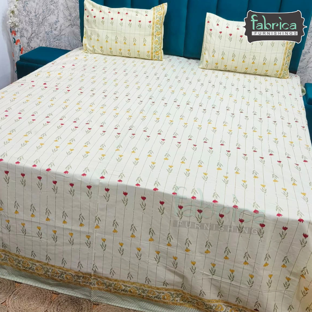 Percale Cotton Hand block Printed Super King-size Bedsheet