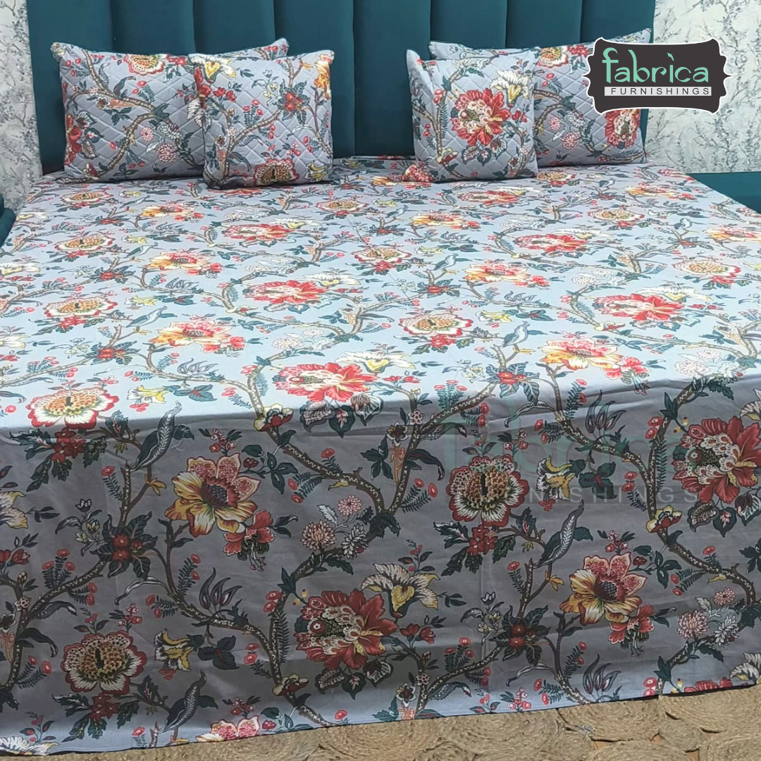 Anokhi Printed Quilted 5 pcs King Size Bedsheet Set