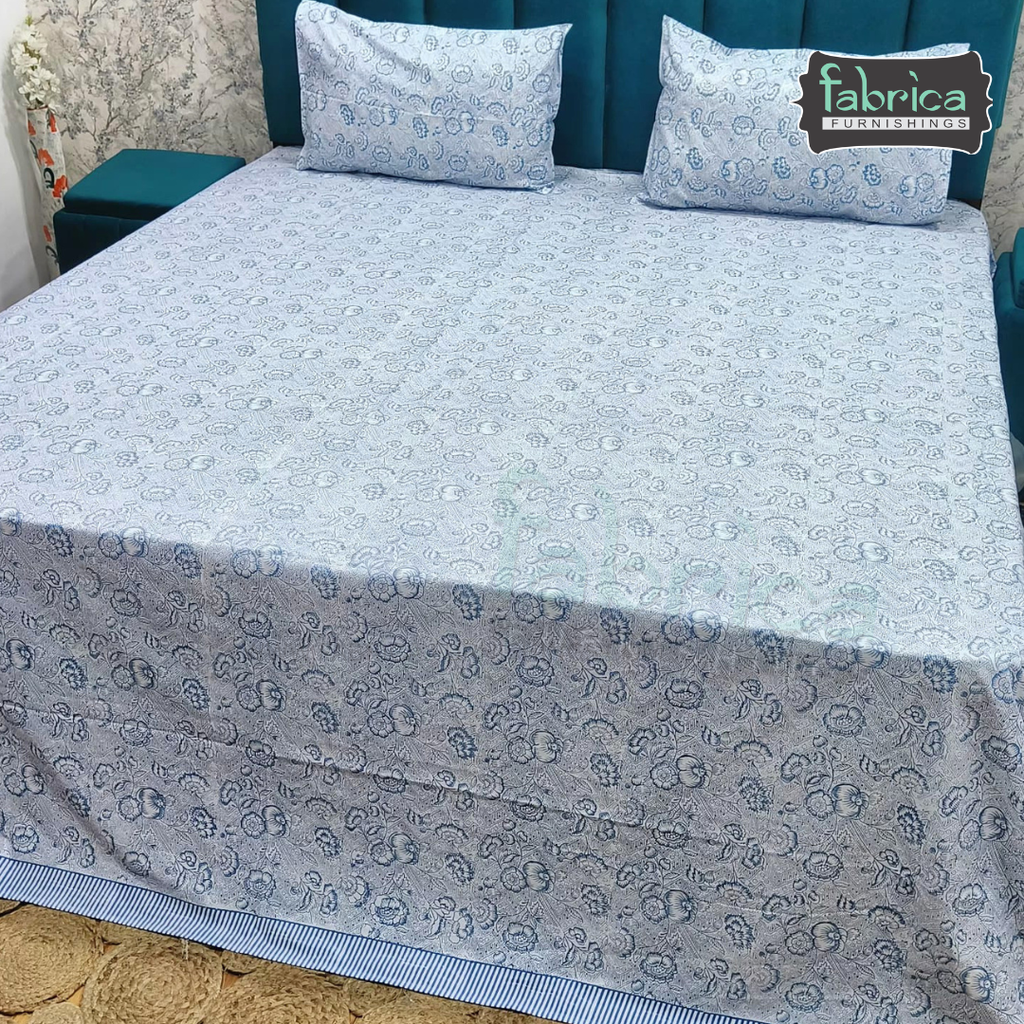 Percale Cotton Hand block Printed Super King-size Bedsheet