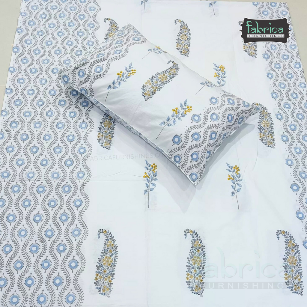 Percale Cotton Hand block Printed Super King-size Bedsheet