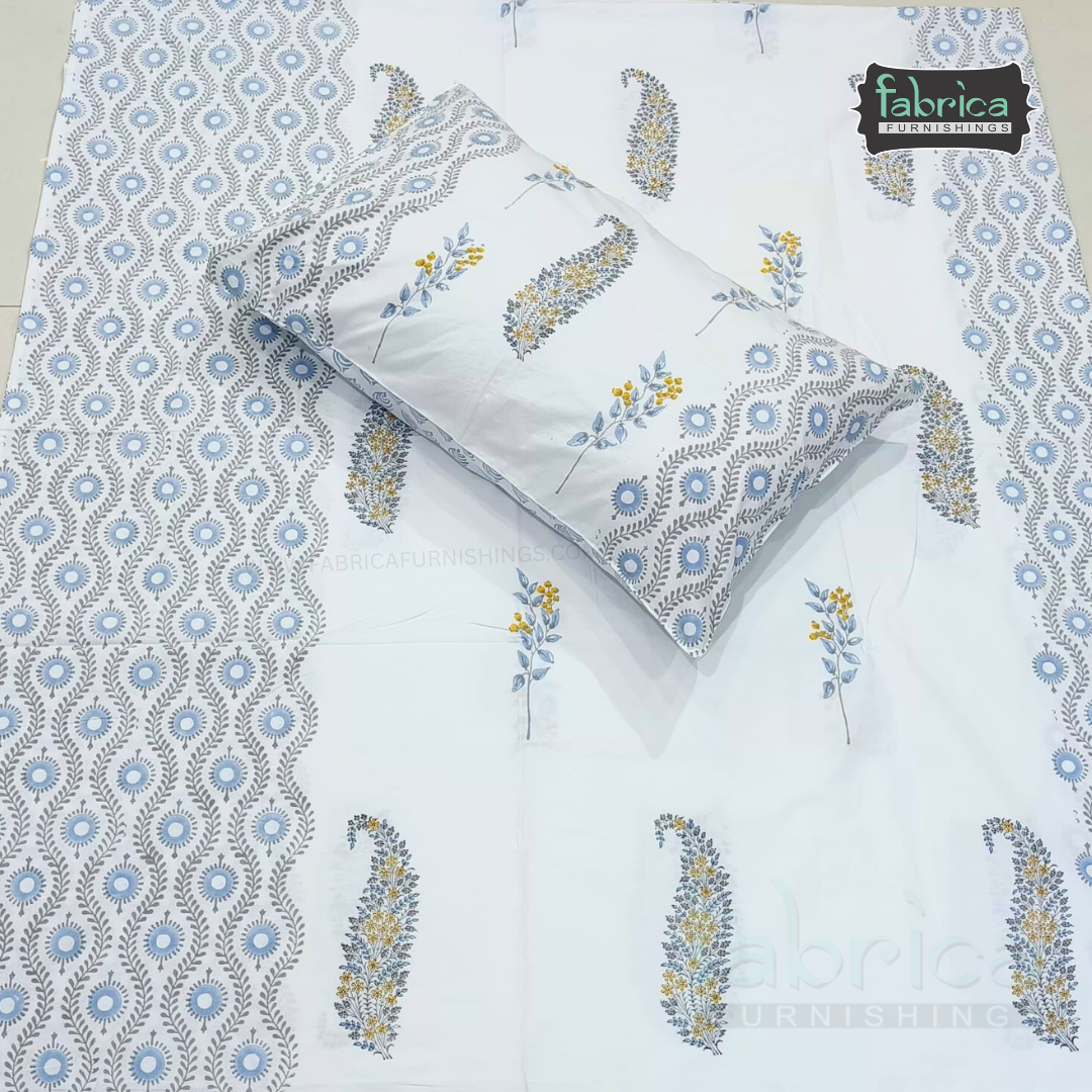 Percale Cotton Hand block Printed Super King-size Bedsheet