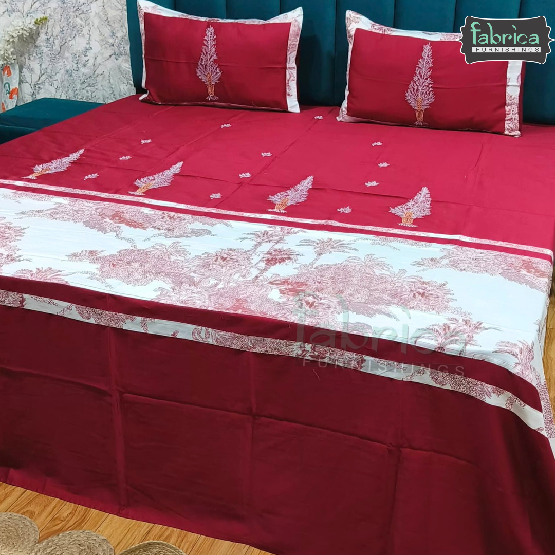 Ivory bloom Designer Pure Cotton Kingsize Embroidered Bedsheet