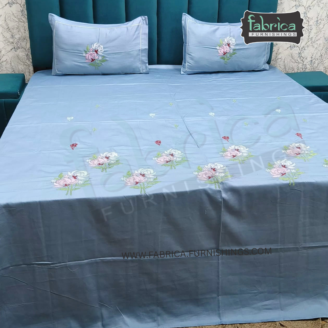 Shahi karigari Pure Cotton Designer Kingsize Embroidered Bedsheet