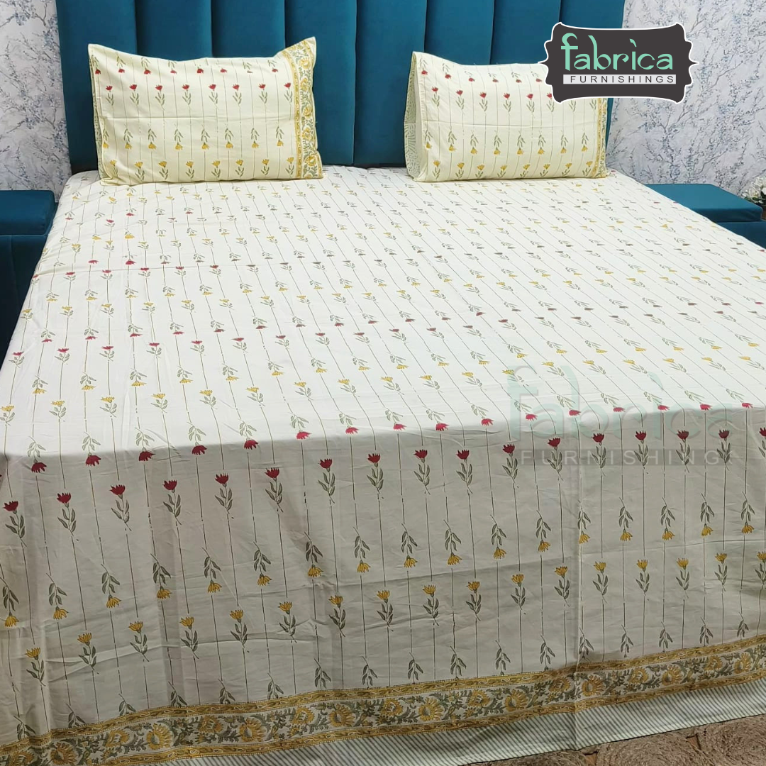 Percale Cotton Hand block Printed Super King-size Bedsheet