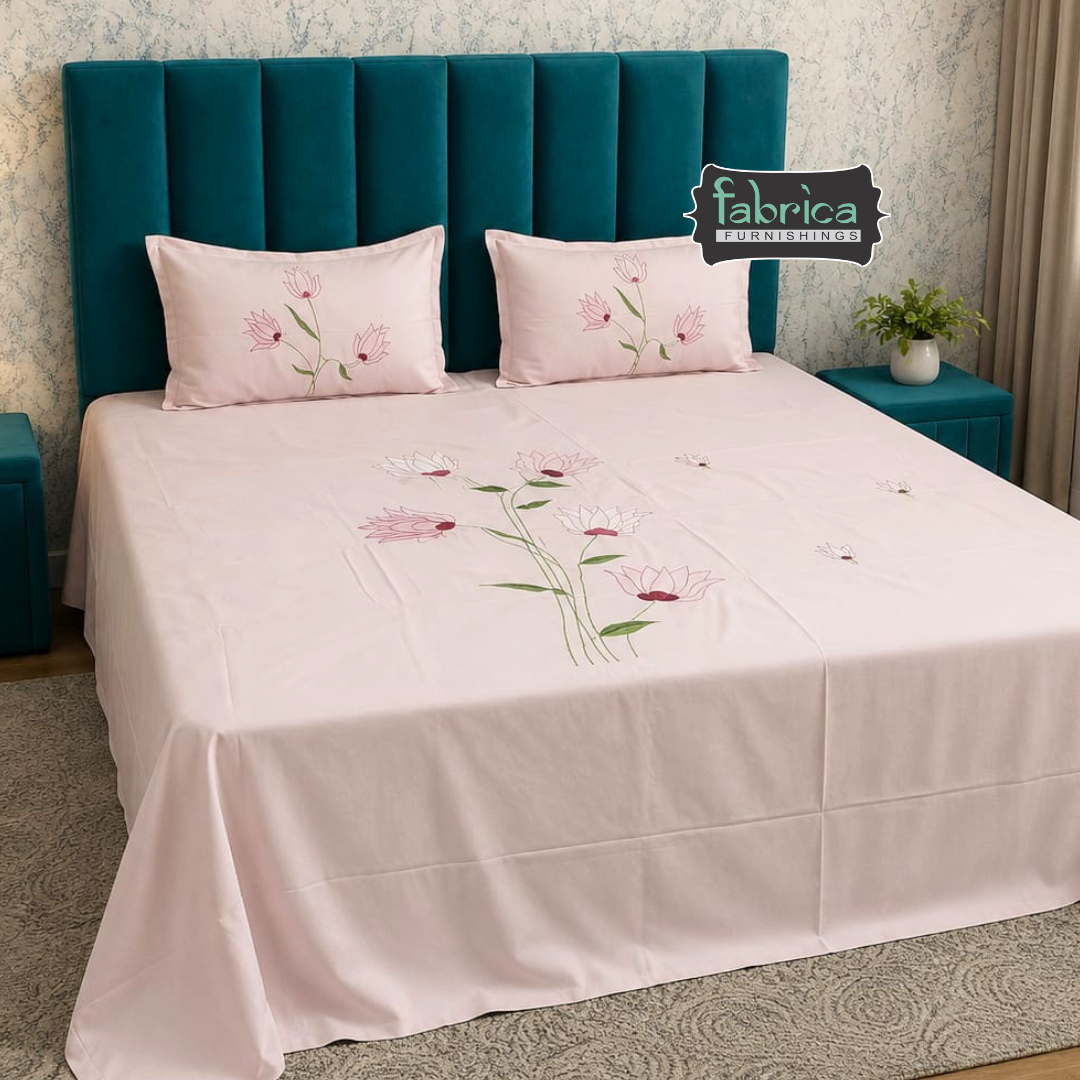 Shahi karigari Pure Cotton Designer Kingsize Embroidered Bedsheet