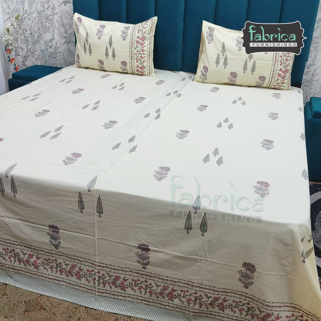 Percale Cotton Hand block Printed Super King-size Bedsheet