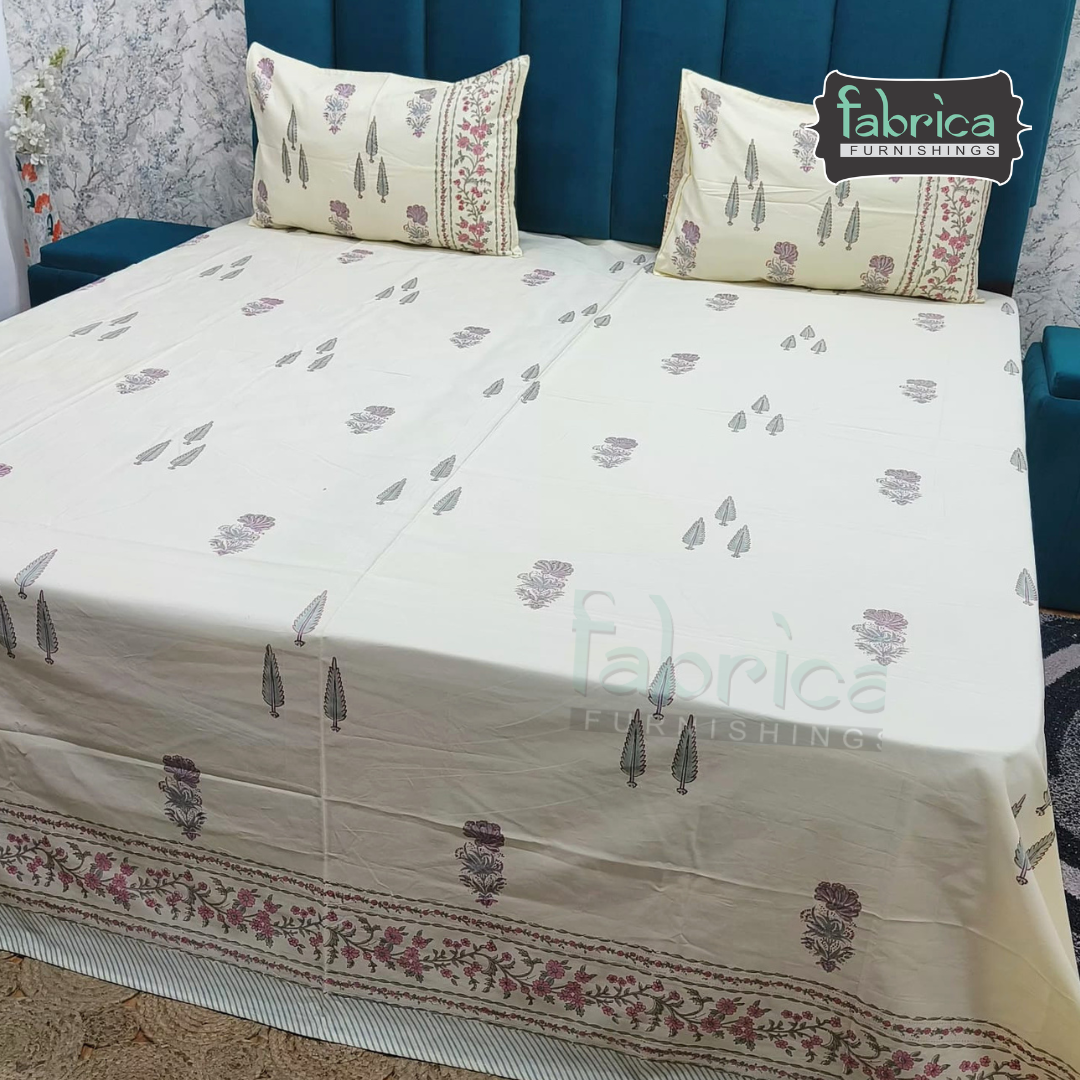 Percale Cotton Hand block Printed Super King-size Bedsheet