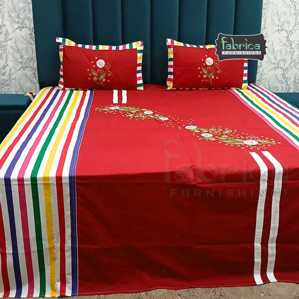 Fabby Home Decor Designer Kingsize Embroidered Bedsheet