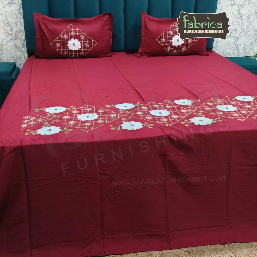 Shahi karigari Pure Cotton Designer Kingsize Embroidered Bedsheet